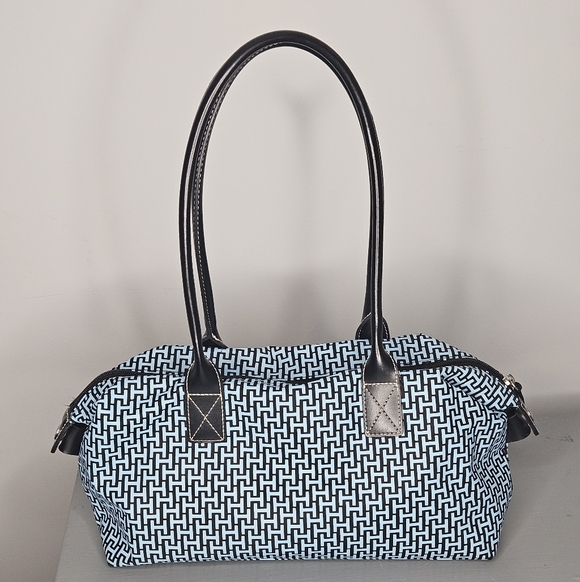 Tommy Hilfiger Monogram Black and Blue Vinyl Shoulderbag 12" x 7" x 5" - Picture 2 of 8